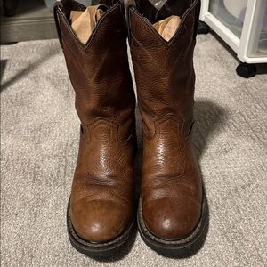 Justin Leather cowboy boots Mens 9EE Mid Calf Brown Round toe workwear Western